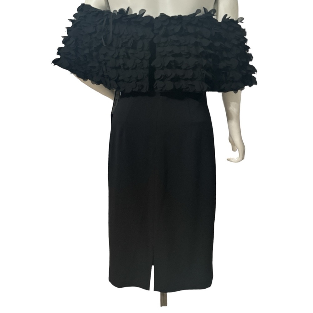 NWT BADGLEY MISCHKA Off-The-Shoulder Petal Black Dress $595 Size 2 - Picture 3 of 5